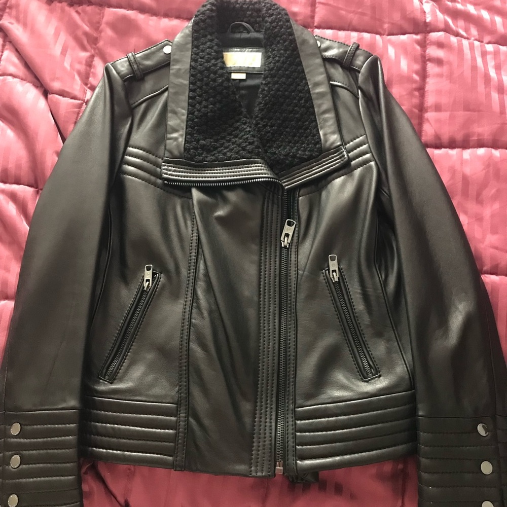 Michael Kors Leather Moro Jacket - size XL black